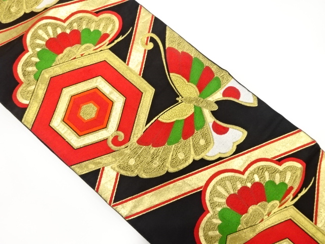 JAPANESE KIMONO / ANTIQUE FUKURO OBI / SILK / WOVEN BUTTERFLY